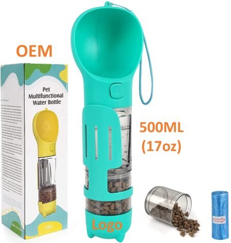 Multifunctional 4-in-1 Stylish Portable Dog Bowl 500ml Eco-Friendly Plastic Water Bottle Poop Bag